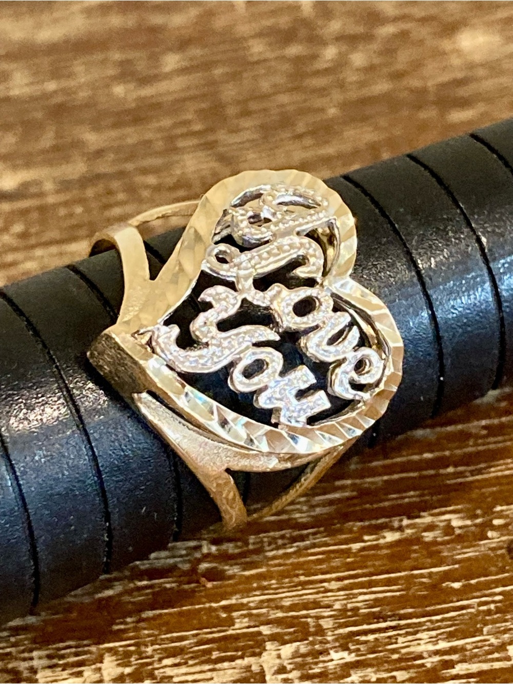 14K Gold Heart Ring “I Love You” White and Yellow Gold Size 9 - Picture 7 of 17